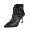 Pleated pile boots pointed short boots new autumn and winter boots niche boots thin boots stiletto high heels
