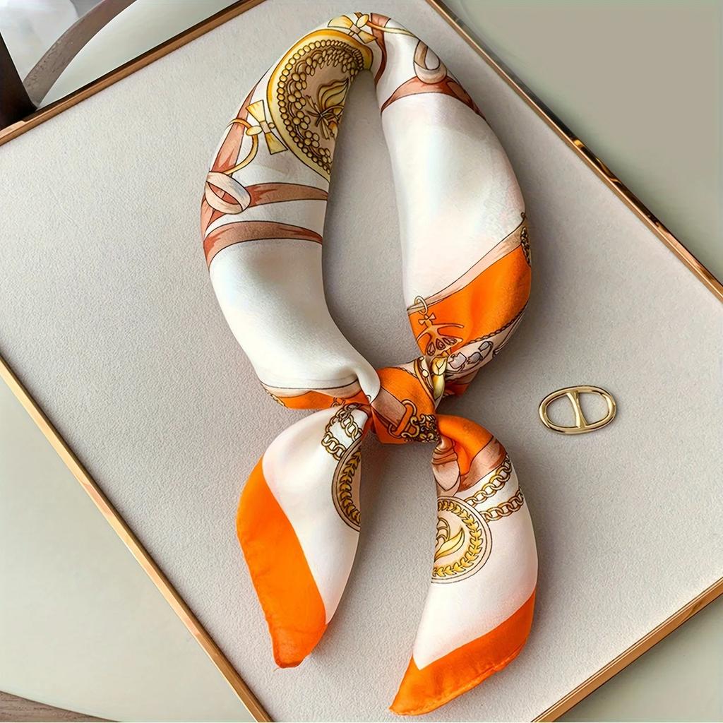 27.5" Simple Seagull Printed Square Scarf Stylish Imitation Silk Satin Shawl Spring Autumn Thin Sunscreen Headscarf For Women