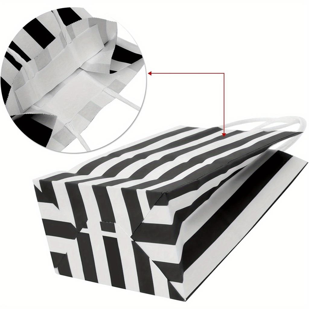 12Pcs Gift Bags Small 5.9x3.1x8 Inch Striped Paper Bags Black And White Gift Bags Black Bags For Gifts, Party, Birthday