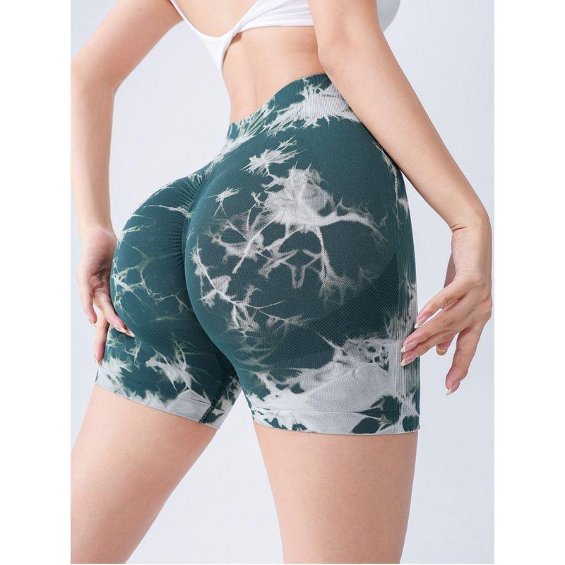 Fitness Shorts for Women, Quick-Dry, European and American Style, Tummy Control, Running Sports Shorts, Tie-Dye Yoga Wear with a Stylish Design
