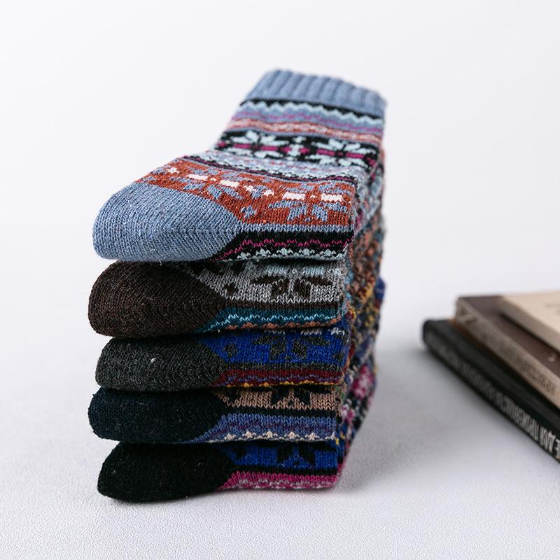 5 par skarpet zimowych, męskie pogrubione skarpety z wełny króliczej, etniczne skarpety tubowe i skarpety damskie