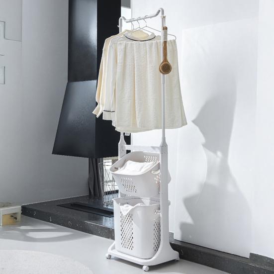 Yousheng Rolling Clothing Rack Multifunctional Laundry Hamper with Wheels Garment Rack with Hooks Detachable Laundry Baskets for Bedroom Laundry Room