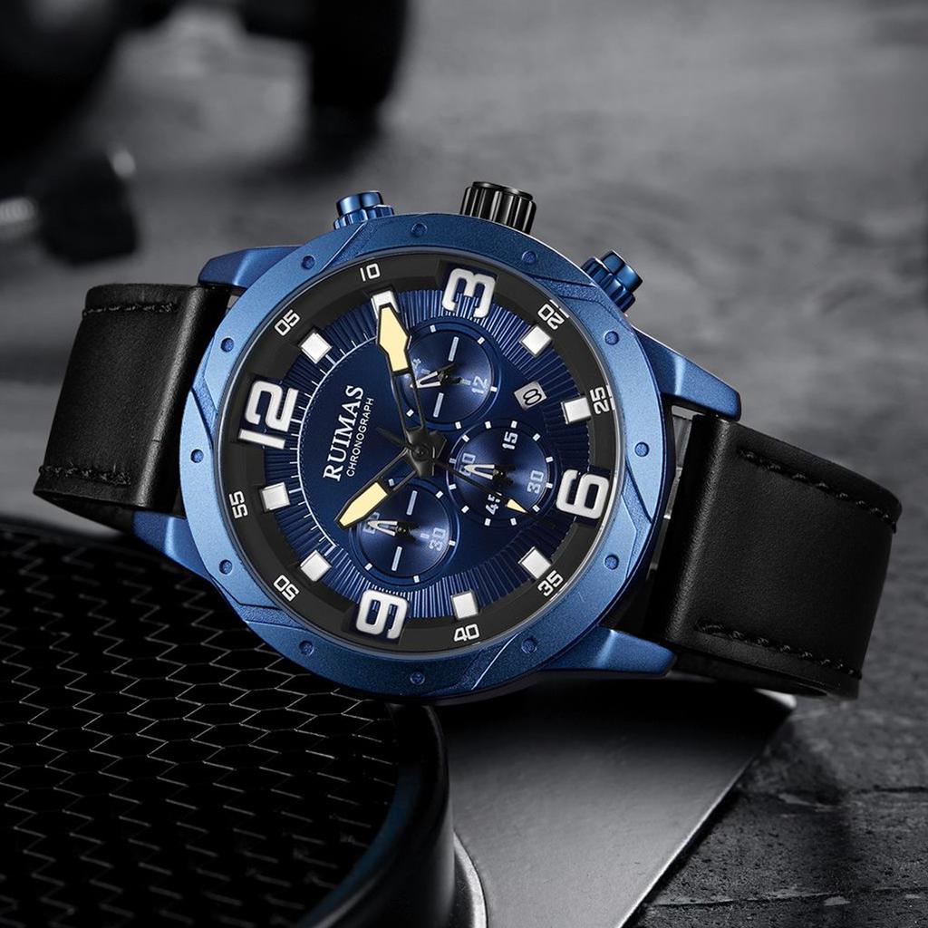 RUIMAS Relogio Masculino Fashion Men Quartz Watch Leather Sport Military Wristwatch Waterproof Clock with Auto Date 595