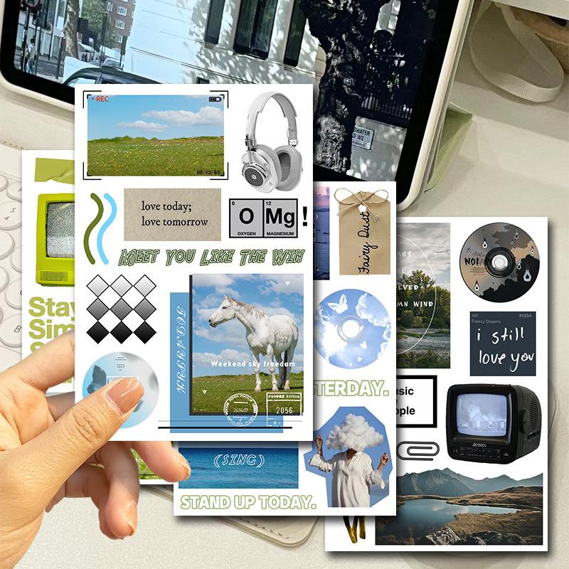 

4 Sheet Mountains Seas Stickers Die-Cut Nature Landscape Decals for Journal Scrapbook Phone Case DIY Decor Ins Sticker Gift
