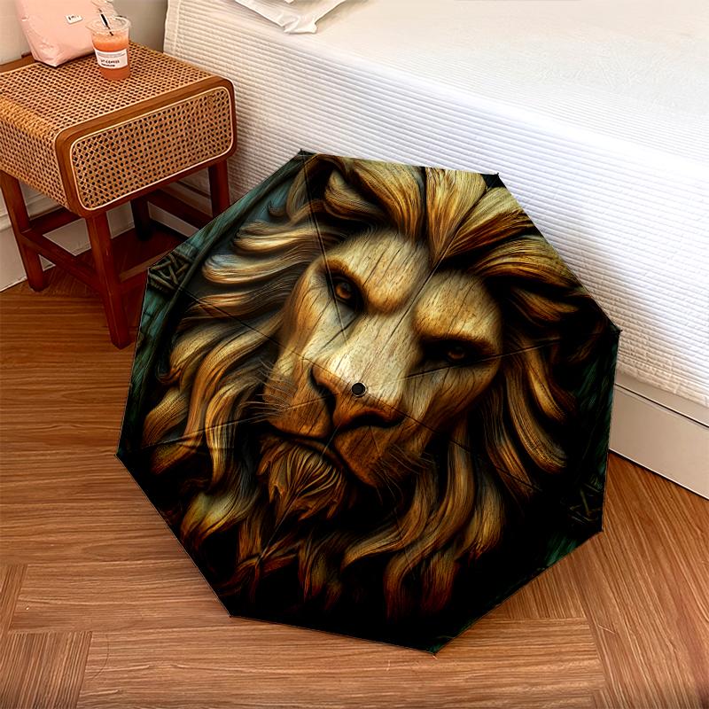 Lion Pattern, Automatic Folding Umbrella, Portable and Foldable Design, 8 Ribs, a Christmas or Birthday Gift.