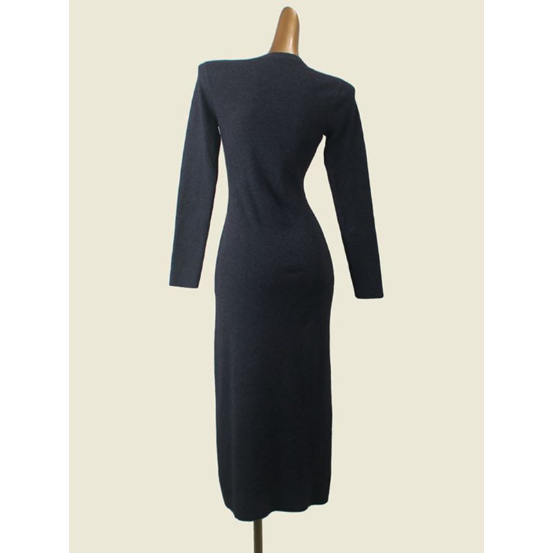 Minimalist Fall and Winter Base Dress Fashion Wind Round Neck Long Sleeves Waist Hip Knitwear Dress