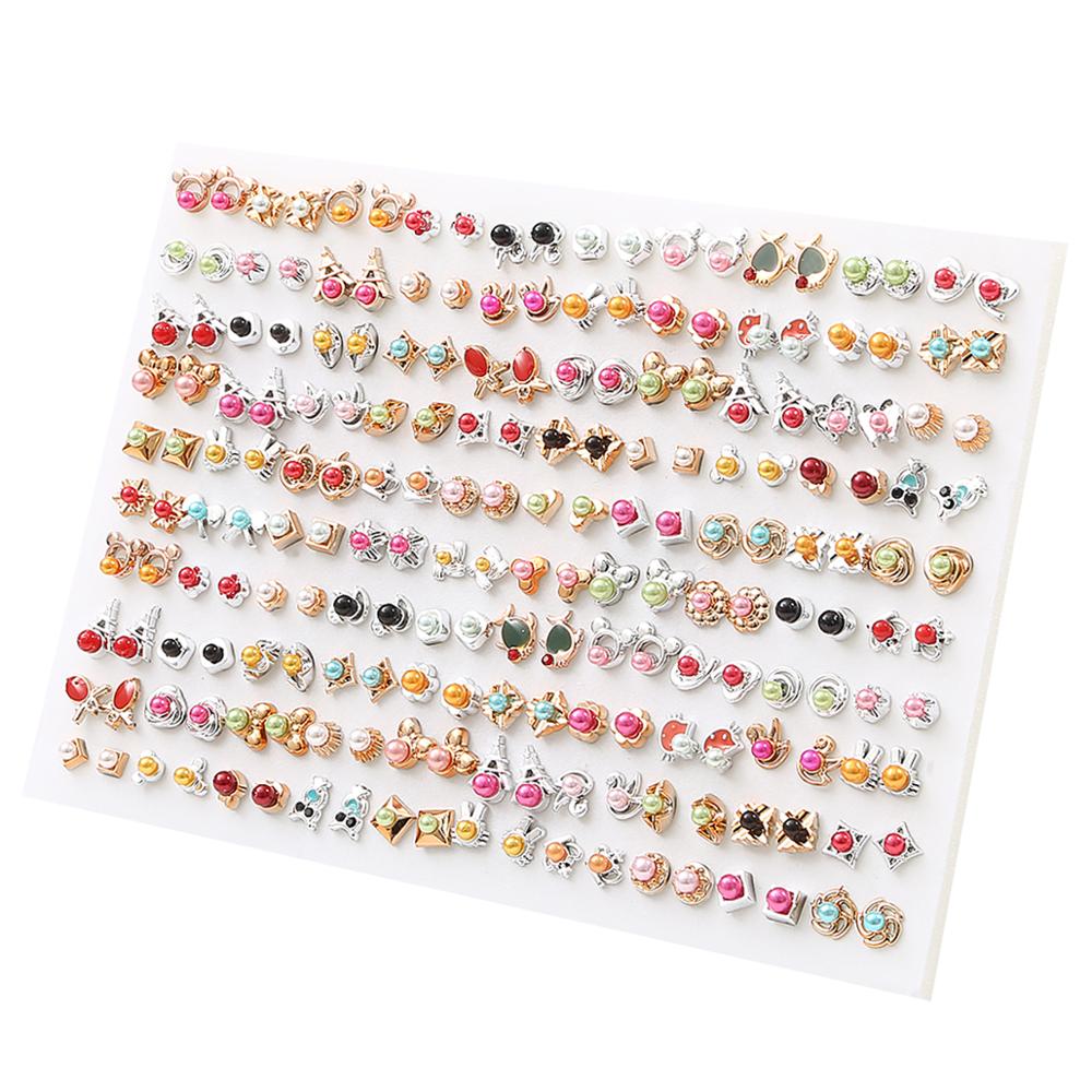 100Pairs Acrylic Crystal Heart Star Moon Small Stud Earrings Set For Women Girl Animal Flower Plastic Earring Trend Jewelry