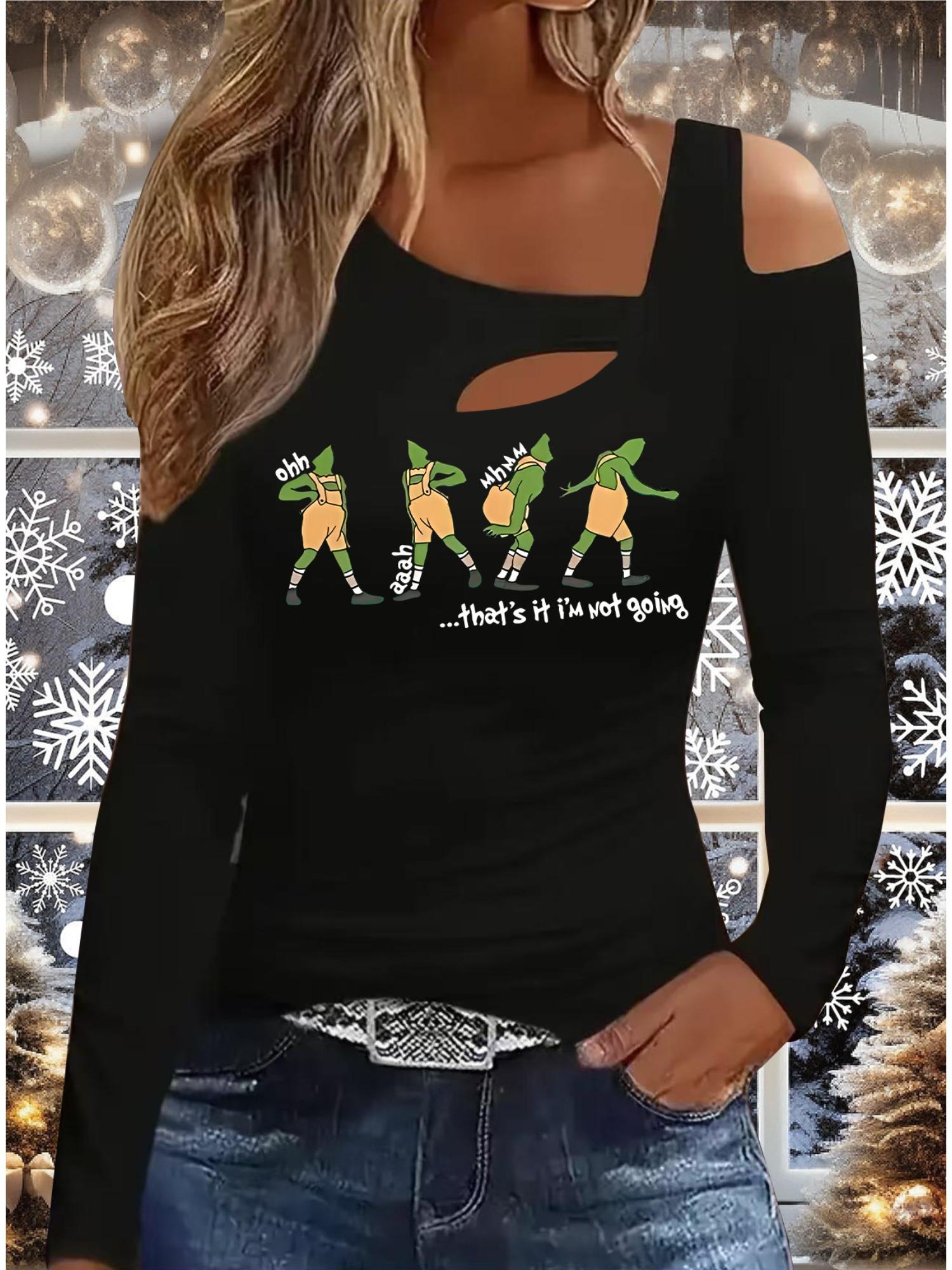 

Осень и Зима Женский Новый Повседневный Топ с Длинным Рукавом Рождественский Узор Идеальный Подарок на Хэллоуин Рождество Футболка S