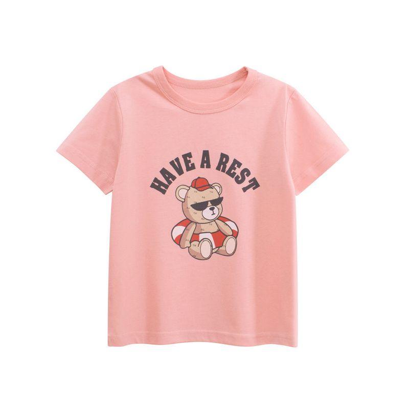 Foreign Trade Trendy Children's Clothing Summer Girls' Short-Sleeved T-Shirt Korean Style Children's Bear Baby Clothes Pure Cotton Printed Ins