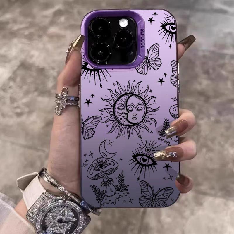 

Black Palm Eye Graffiti Electroplate Silver IMD Phone Case For iPhone 11 12 13 14 15 16 Pro Max 16E 7 8 Plus X XS XR SE Cover iPhone 14 Pro