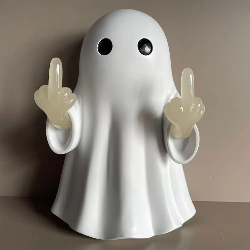 3D Middle Finger Cute Ghost Night Light Halloween Resin Ghost Figurines Funny Cute For Home Prank Gifts 2025 Halloween Ornament