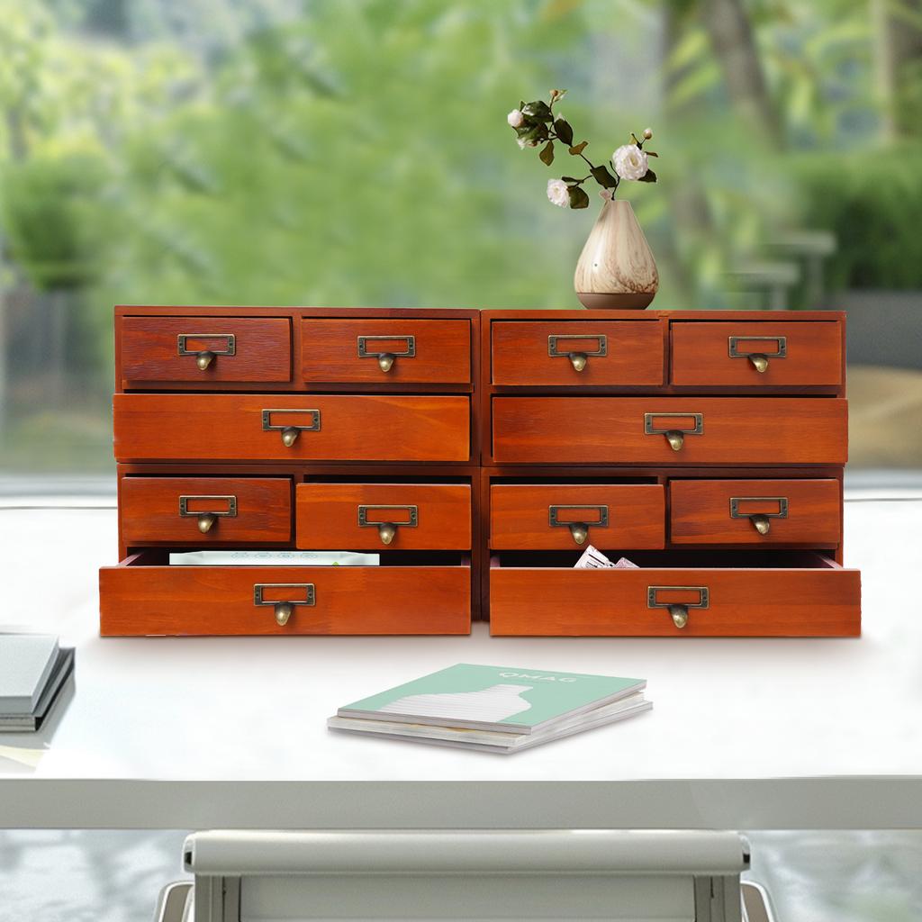 4 Pcs 12 Drawers Desktop Pine Wood Organizer,Blue/Black/Brown Rectangular Desktop Organizer 69*27*30cm for Bedrooms,Offices