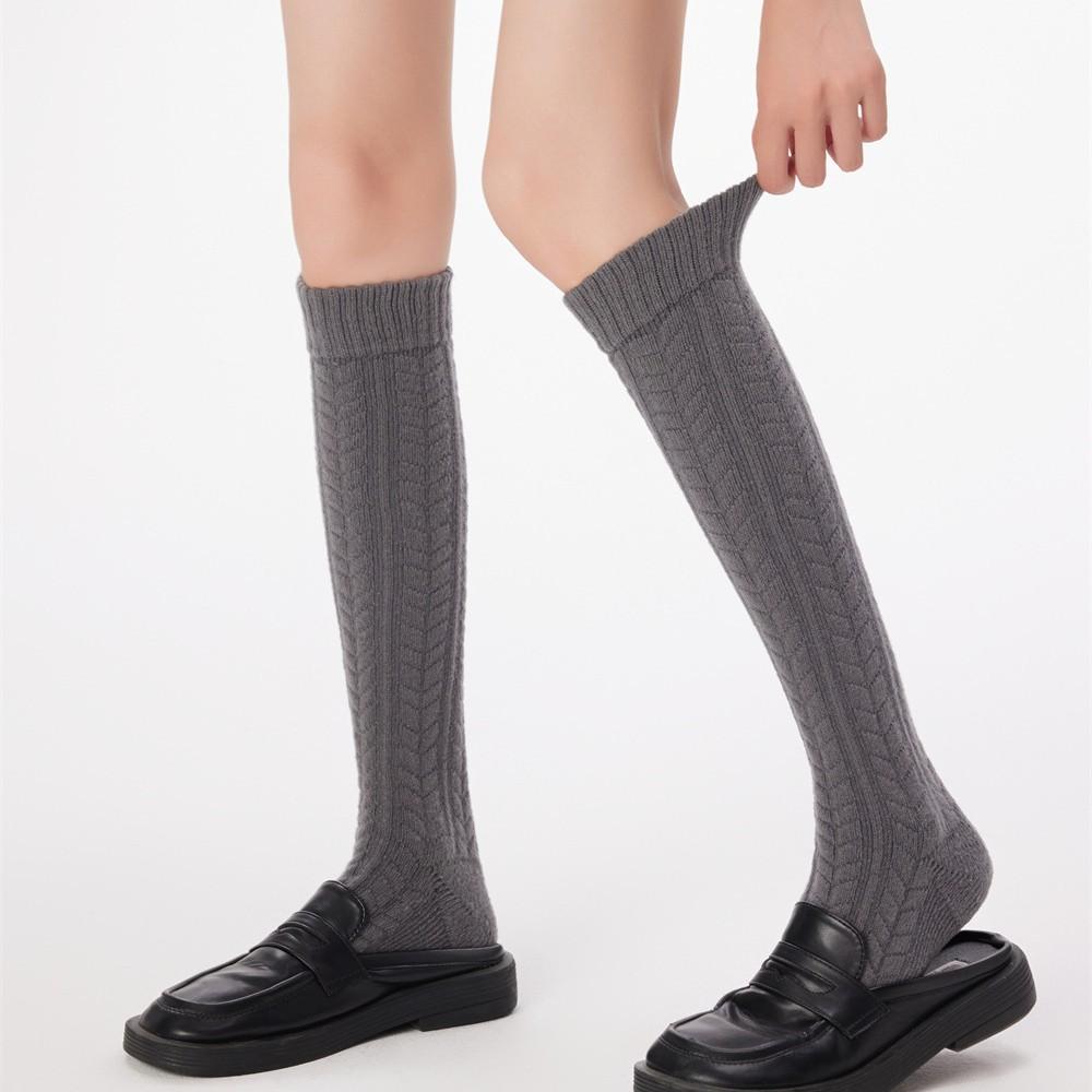 Meias de lã para bebês, meias de panturrilha grossas, supermacias, com fio grosso, padrão de torção, pernas quentes, meias femininas de tubo longo empilháveis