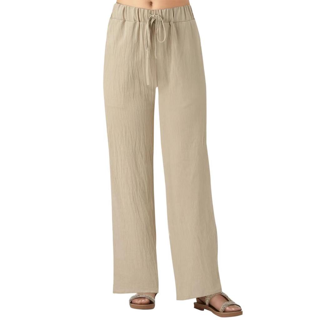 Spring and Summer Women's Pants Cotton Linen Solid Colour Tie Pockets Loose Casual Wide Leg Pants