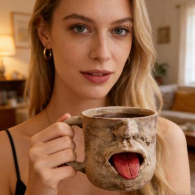 Herausgestreckte Zunge Keramiktasse Große Kapazität Steingutbecher mit lustigem Gesicht Design Neuheit Kaffee Tee Geschenk für Freunde
