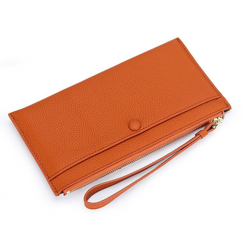 Long Women's Handheld Wallet With Cowhide Multi-function Zipper Large Capacity Wrist Mobile Phone Bag