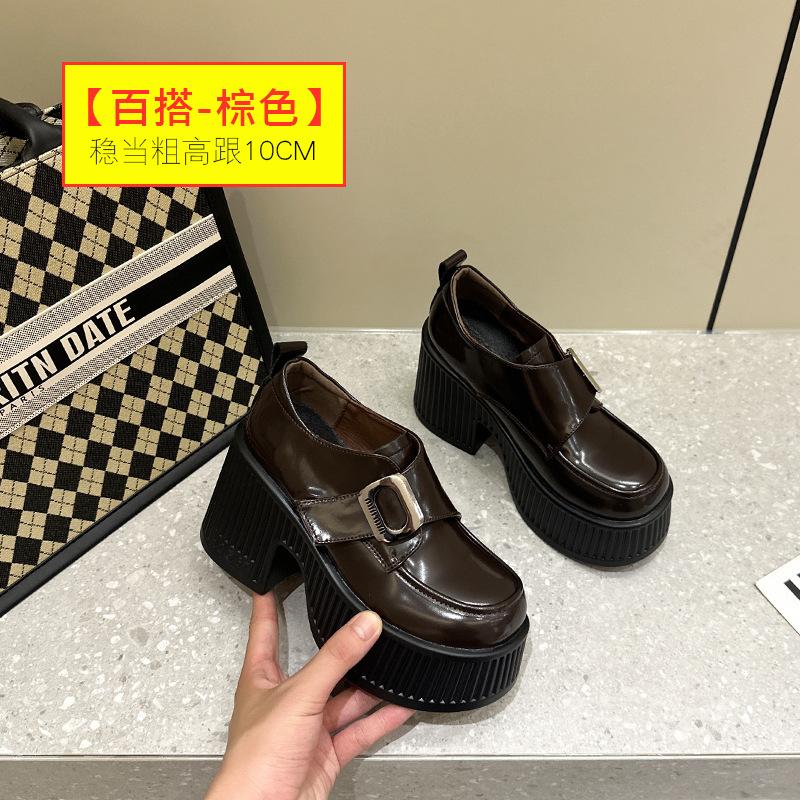 

Маленькие мужские туфли на толстой подошве, маленькие кожаные туфли, лоферы на толстой подошве в британском стиле, женские туфли-лодочки на толстом каблуке 10 см, увеличивающие рост 39 коричневый