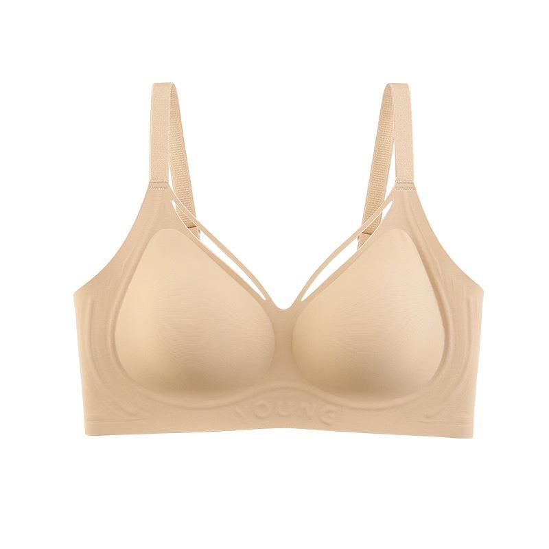 Red Seamless Wireless Bra with Crisscross Neckline and Adjustable Straps