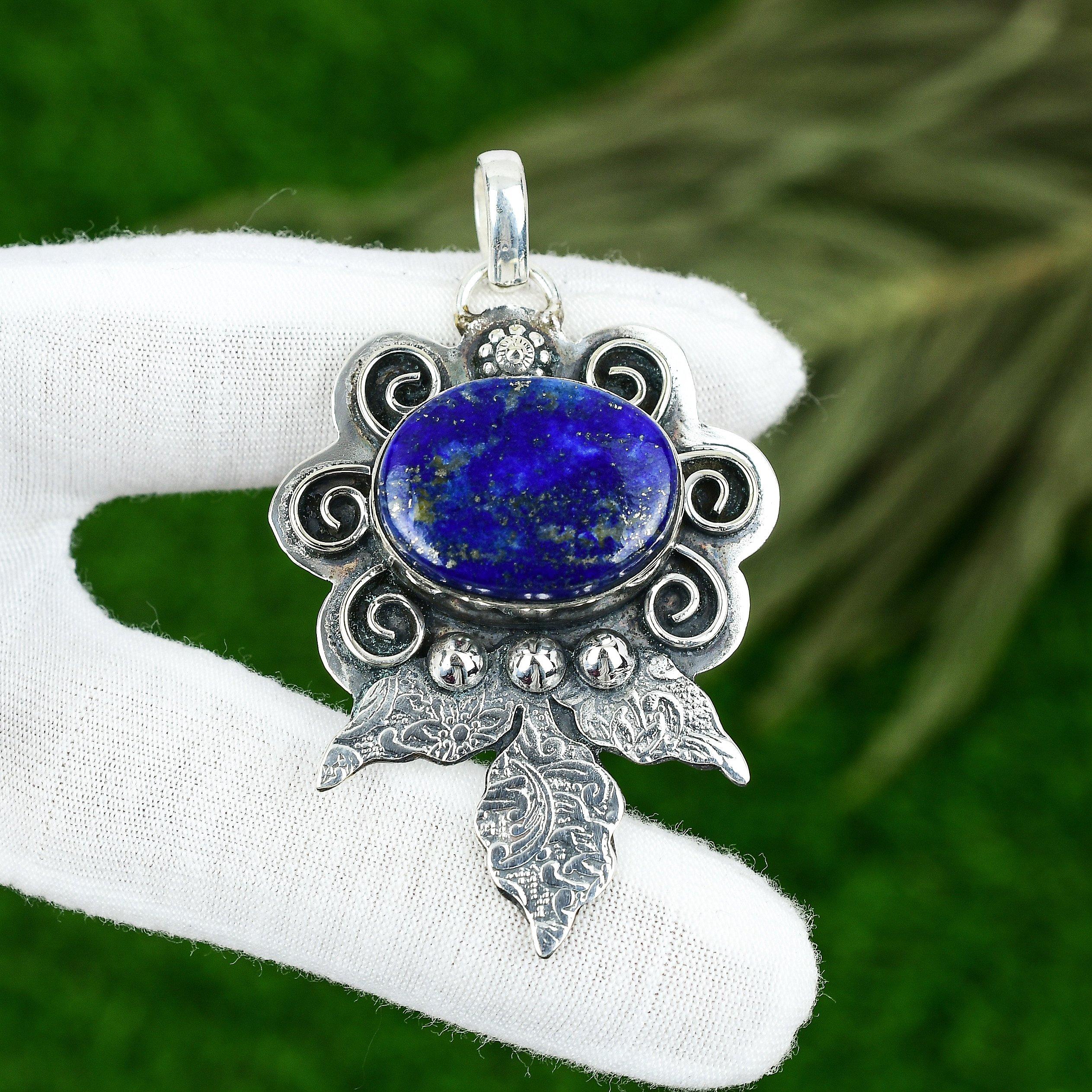 Sisters Day Sale 925 Silver Lapis Lazuli Stone Bezel Engagement Pendant Jewelry