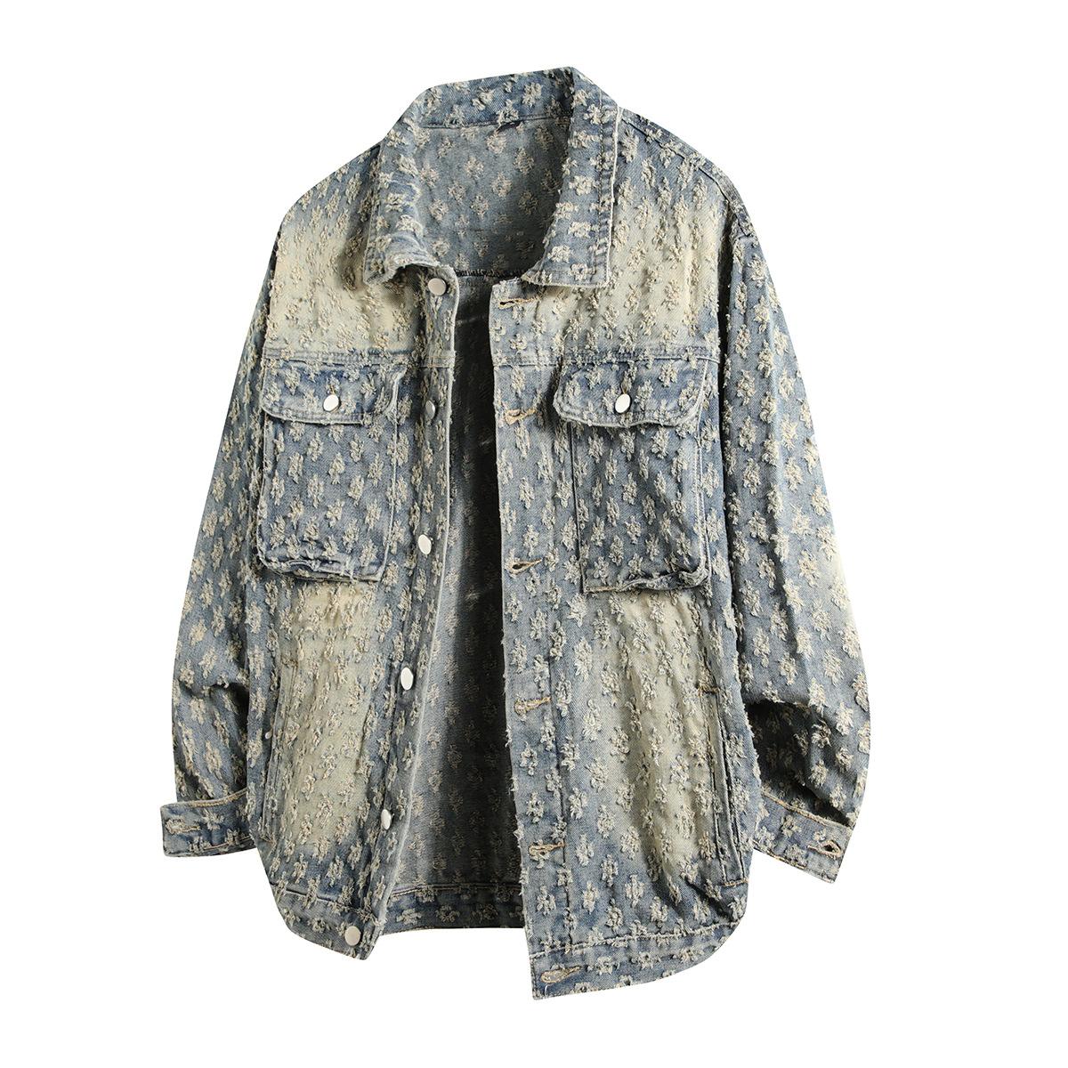 

Новая жаккардовая джинсовая куртка Мужская куртка Американский кэжуал Топы Мужская и женская S