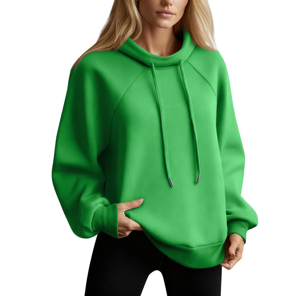 Damen Stehkragen Sweatshirt Oversized Rollkragen Kordelzug Pullover Langarm Oberteil