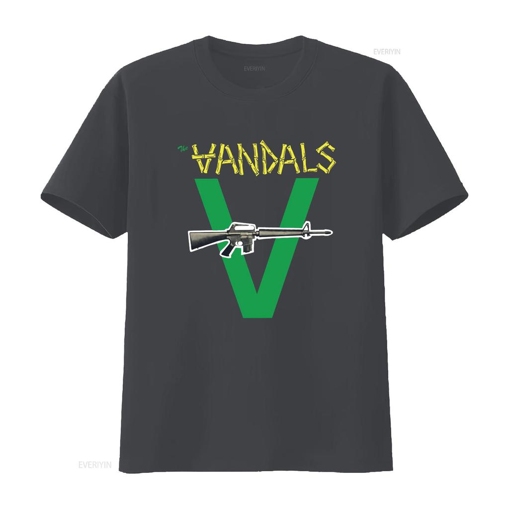 Mens The Vandals Original Logo Green V and Gun Print T Shirt Medium Black vintage Washed streetwear designer clothes