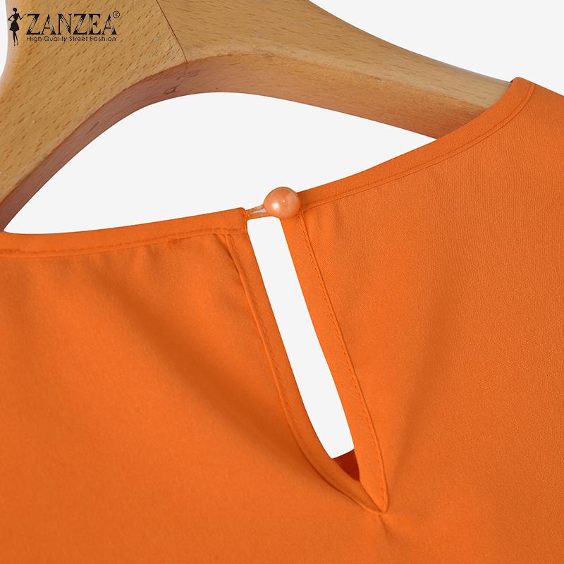 ZANZEA Women Summer Ruffled Layered Round Neck Short Sleeve Blouses