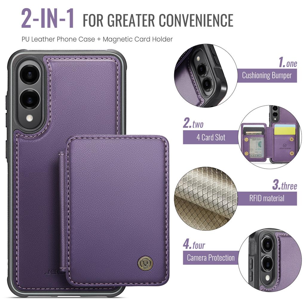 For Samsung Galaxy S25 Edge Case JEEHOOD J05 Leather Mobile Cover with Detachable Magnetic Card Bag
