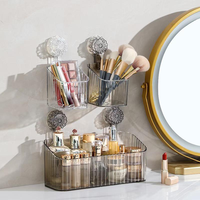 

Rotating Suction Cup Bathroom Shelf: Wall-mounted Storage Rack for Sinks Small Transparent Gray [1 Unit]