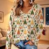 Women's V-Neck Long Sleeve Christmas Print Lightweight Blouse for Spring Summer