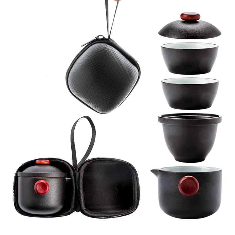 Black Ceramic Quick Tea Set One Pot Two Cups Kung Fu Tea Set Portable Ceramic Tea Set