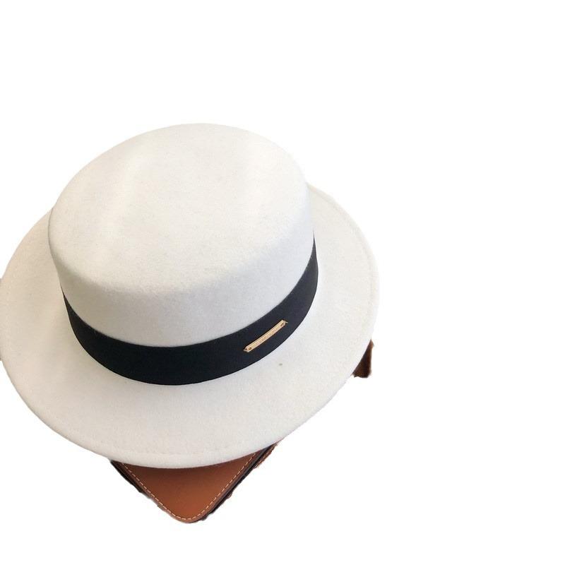 New Autumn and Winter White French Woolen Flat Hat Female British Retro Flat Edge Versatile Top Hat Flat Hat Male