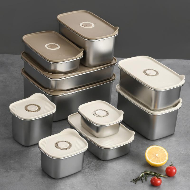 BEPAN 1PC Japanese-style stainless steel crisper sealed lunch box with lid refrigerator storage box bento box Student lunch box