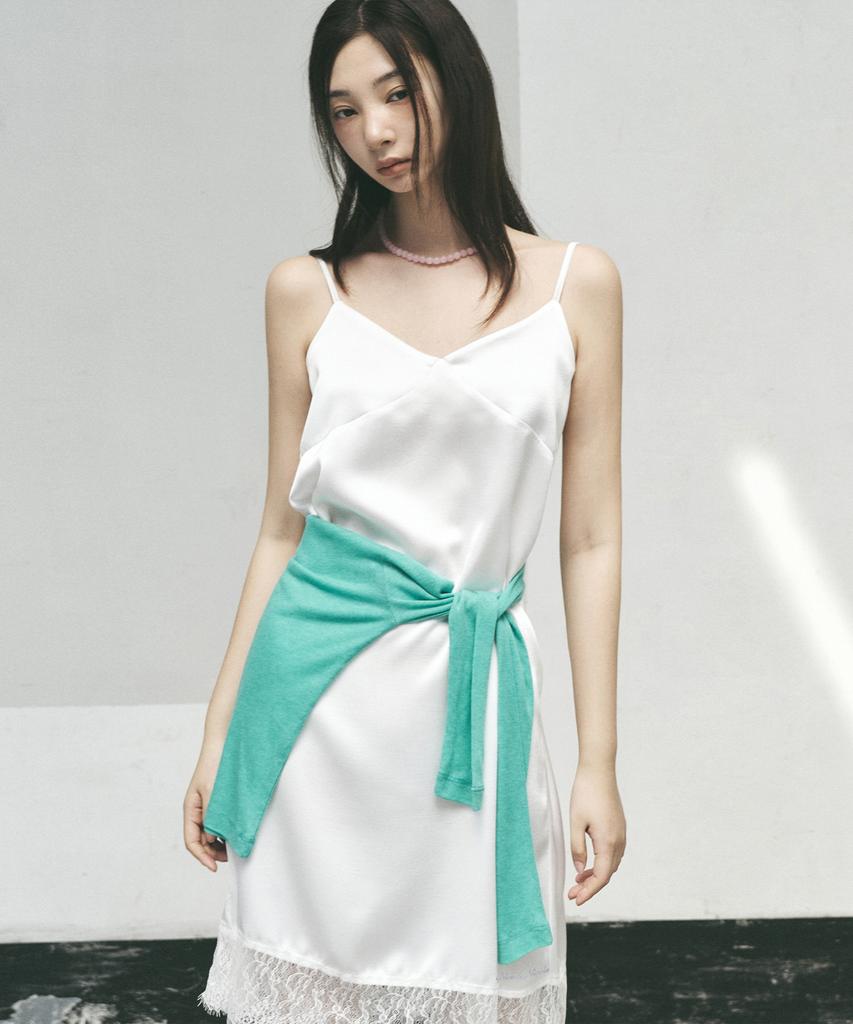 Nigaennikol Satin Lace Slip Dress_Ivory