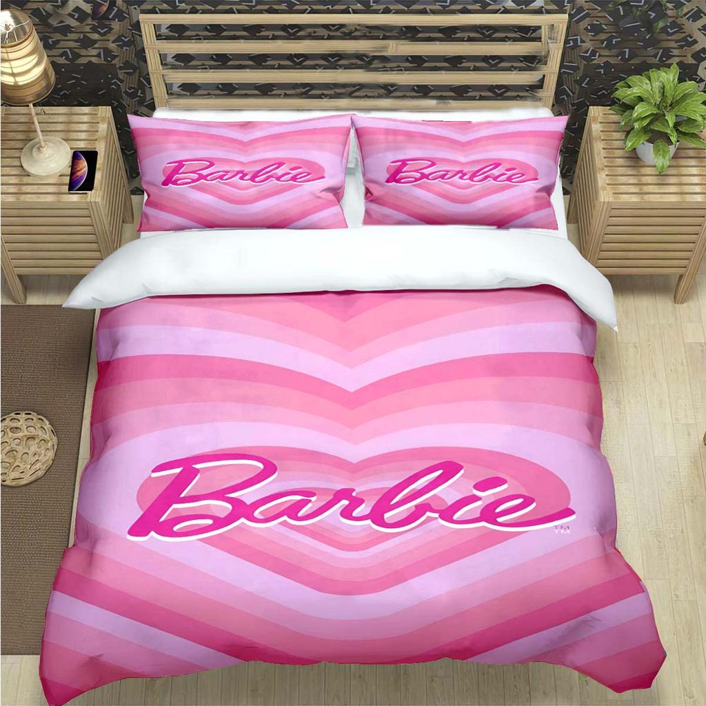 Hot Fashion Barbie Cartoon Print Bedding Sets Bed Supplies Set  Comforter Set  Teens Girls Cartoon Twin Single Kid Luxury Gift