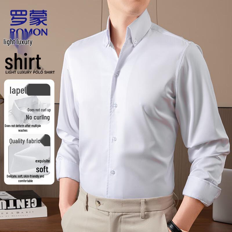Romon Men s Business Casual Stretch Long-Sleeve Shirt M