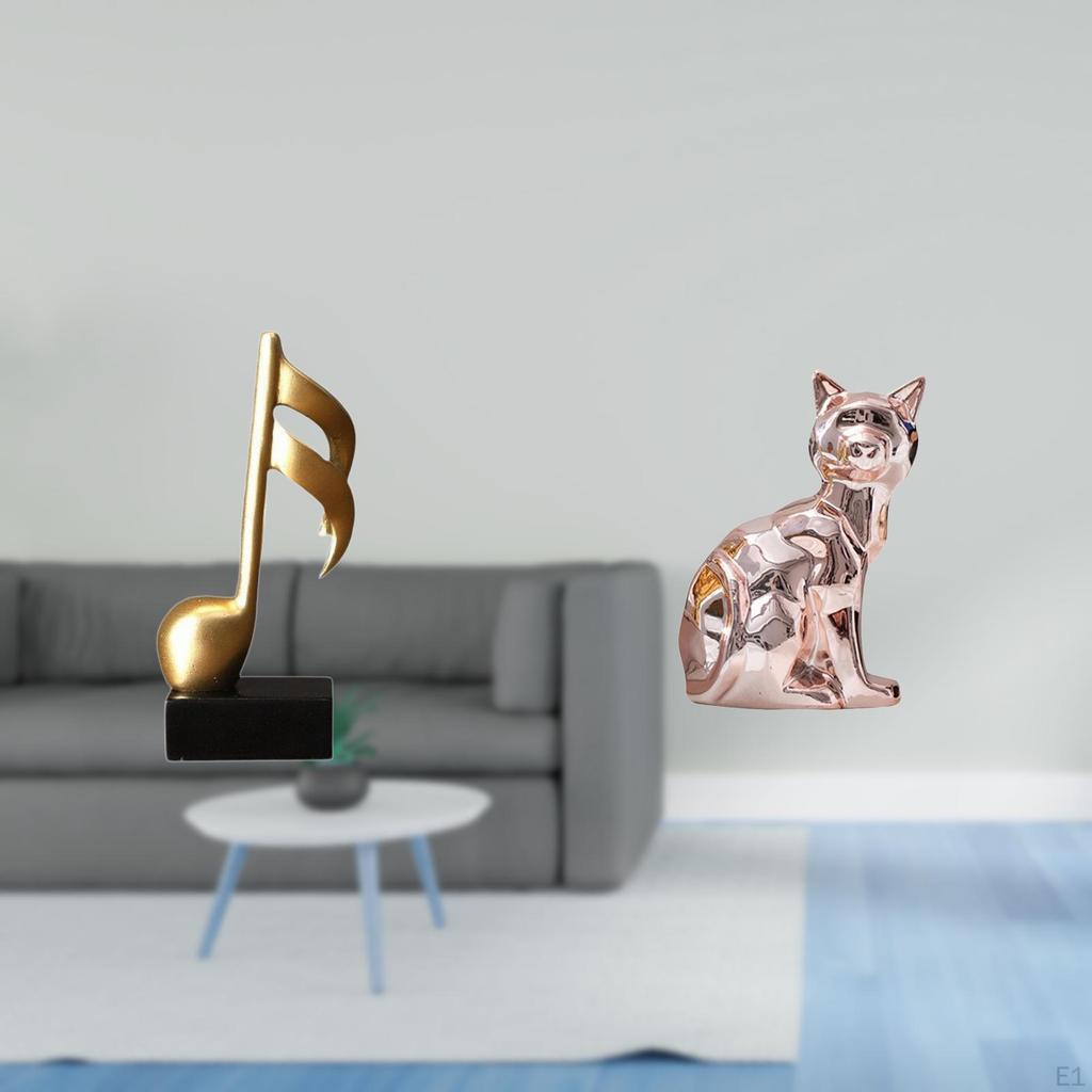 Resin Cat Music Note Sculpture Creative Animal Figurine Art Craft Tabletop Ornament Centerpiece for