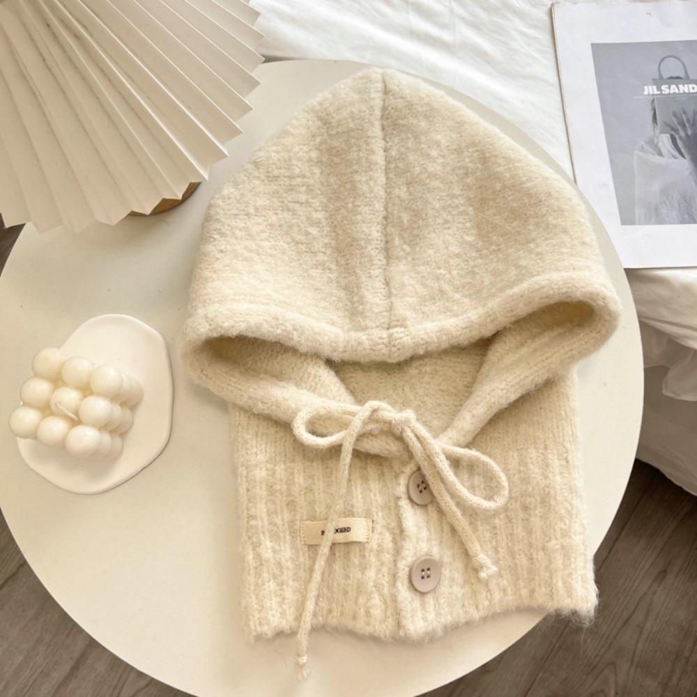 Warm Winter Hat Thicken Hooded Scarf Cap Korean Style Knitted Balaclava Women Girl