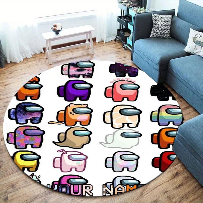 Among Us Custom Name Round Area Rug,Carpet Rug for Living Room Bedroom Sofa Playroom Decor,Non-slip Floor Mat