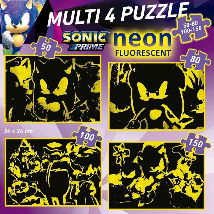 Puzzle phosphorescent - EDUCA - Multi 4 Sonic Prime Neon - 50-150 pièces - 34x24 cm - Multicolore