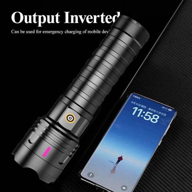 1/2PCS High Power Long Range LED Flashlight Zoomable Type-C Rechargeable Tactical Handheld Light for Outdoor Camping Fishing
