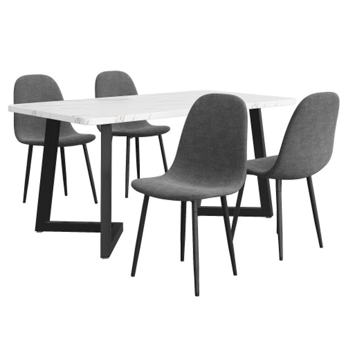 Ensemble de salle à manger(5pièces)chaises de salle à manger avec dossier, pieds de table en métal,lin gris,pieds de table noirs
