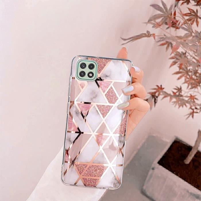 Coque de Portable pour Samsung Galaxy A22 5G - BOOLING - Motif Marbre - Rose - Anti-Rayures