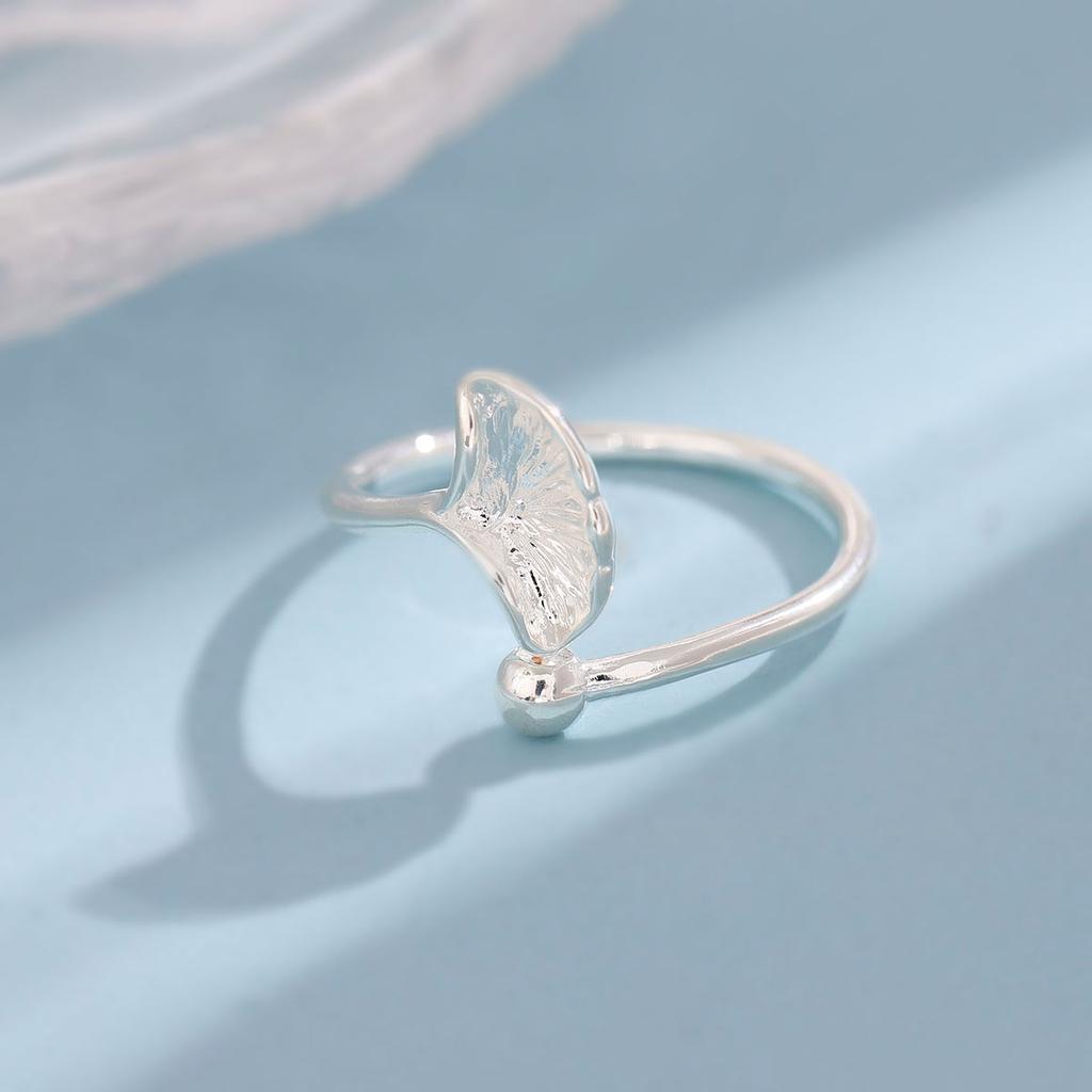 New Simple Popular Ginkgo Leaf 925 Sterling Silver Jewelry Not Allergic Fresh Round Beads Exquisite Popular Opening Rings R215