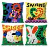 Chinese Zodiac Print Pillow Case Anti-dustmite Pillowcase Invisible Zipper Silky Short Plush Sofa Cushion Cover
