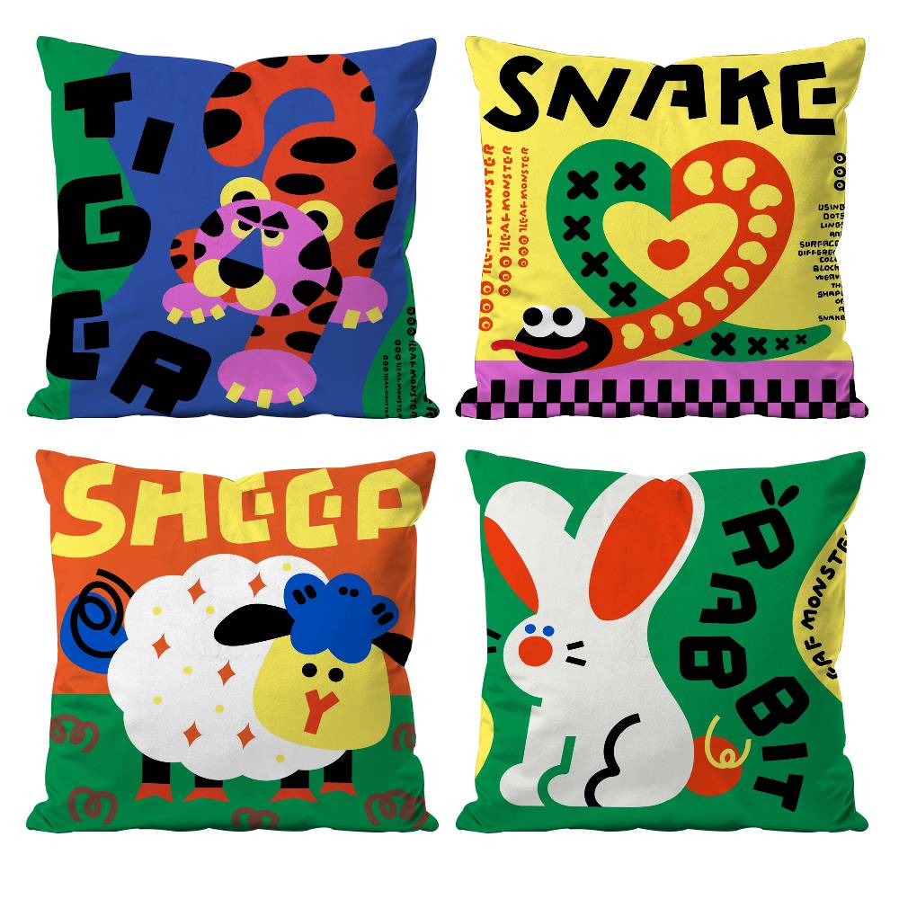 Chinese Zodiac Print Pillow Case Anti-dustmite Pillowcase Invisible Zipper Silky Short Plush Sofa Cushion Cover
