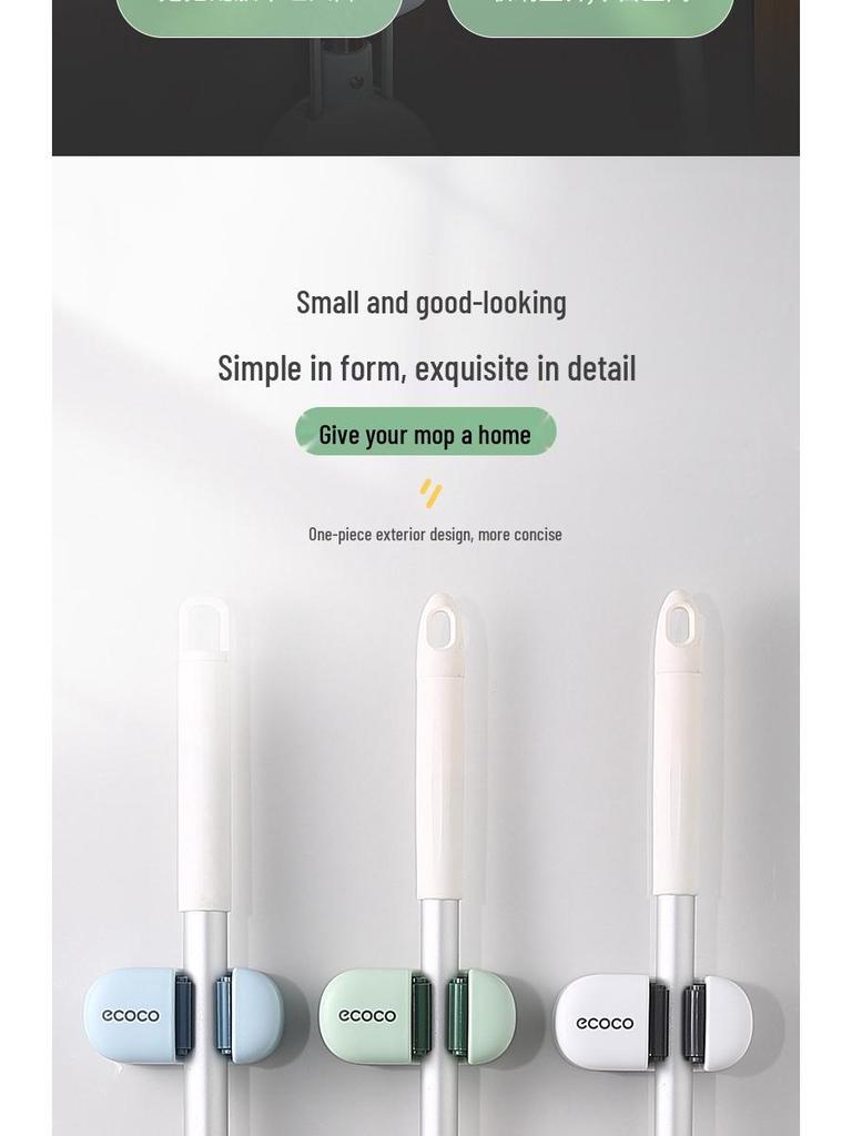 Nástěnný držák na mopy a košťata bez vrtání se silnými viskózovými klipy