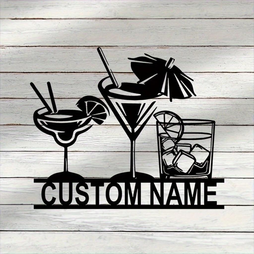 Customizable Cocktail Glasses Metal Wall Art, Personalized Bar Theme Hot Sale for Home Kitchen Dining Decor