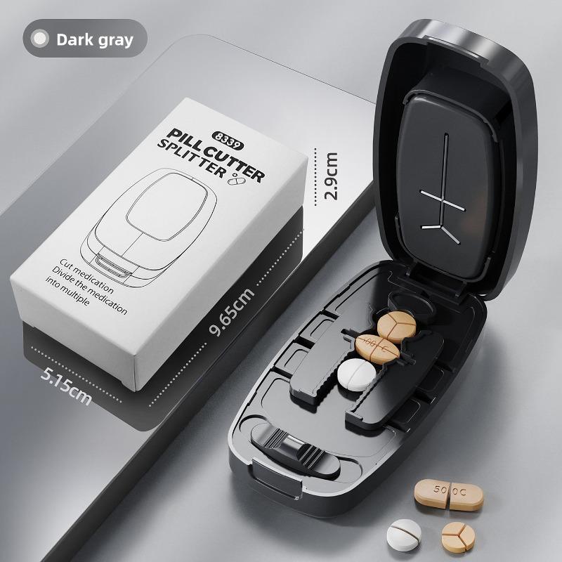 Multifunctional Pill Splitter with Storage Compartment 1/2 1/3 1/4 Precise Pill Cutting Portable Medicine Organizer