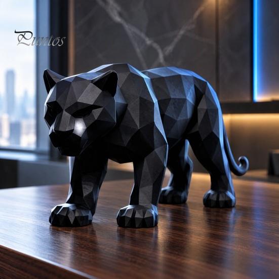 Декор для роскошной гостиной 3D-печатная низкополигональная статуэтка пантеры, геометрическая черная фигурка, современный уникальный подарок на новоселье, настольная арт-скульптура для